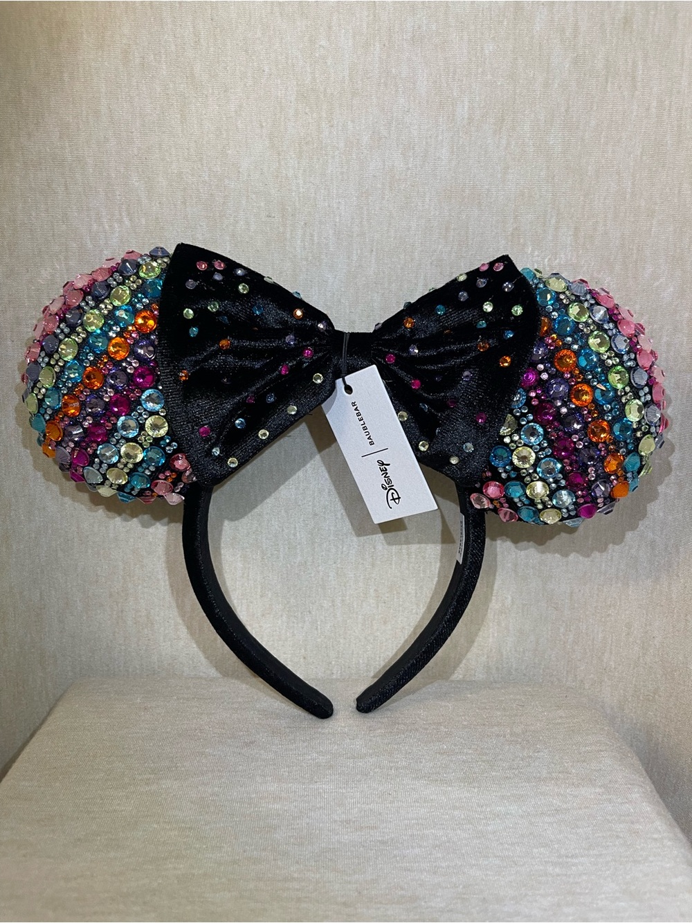 Disney Bauble Bar Black Minnie Ear Headband with Multicolor Gem Accents